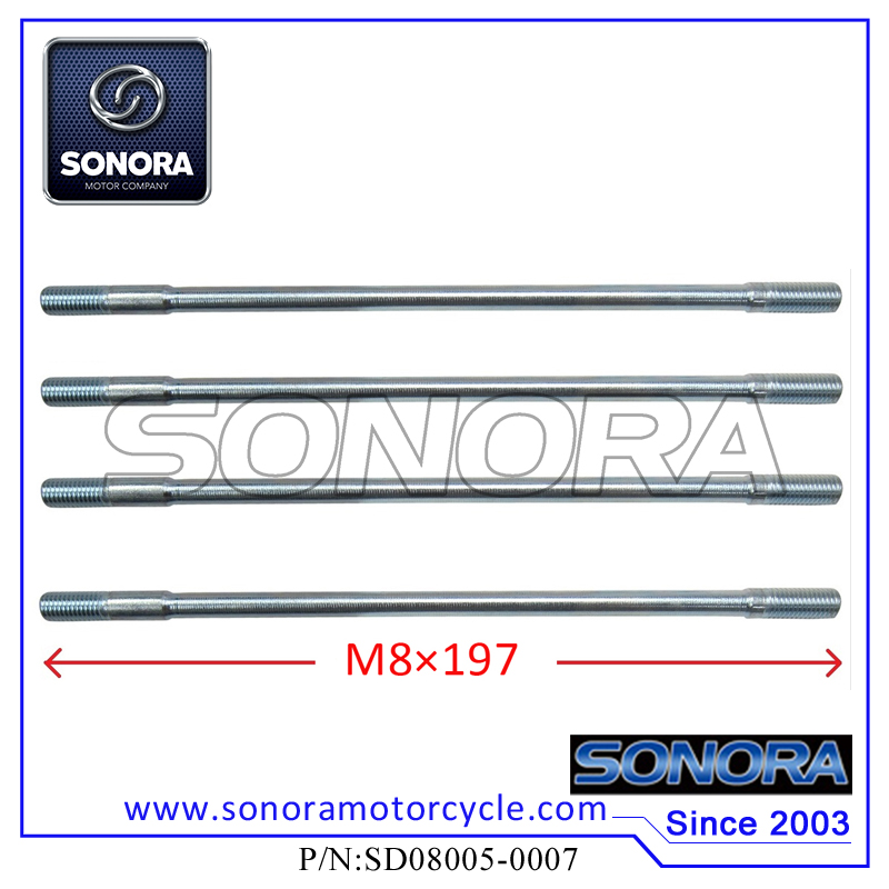 SD08005-0007 BAOTIAN 125CC Cylinder Head Long Studs(M8Ã197) SD08005-0007 BAOTIAN 125CC Espárragos largos de culata (M8Ã — 197)